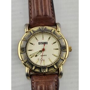Mens Gitano By Citizen Vintage Very Nice Brown Leather New Battery Runs Great